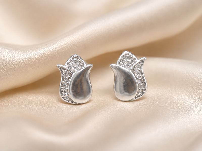 Silver Tulip Pave Studs