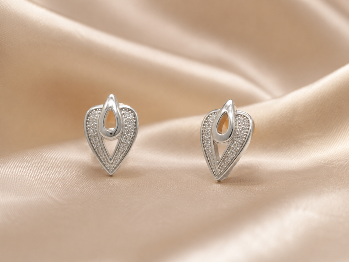 Silver Openwork Leaf Drop Studs