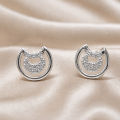 Silver Crescent Moon Pave Studs