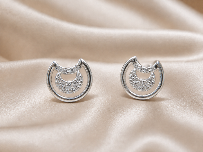 Silver Crescent Moon Pave Studs