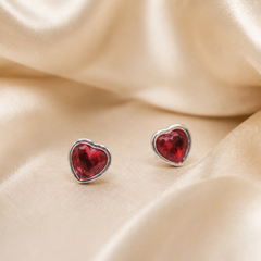 Silver Red Heart Bezel Studs