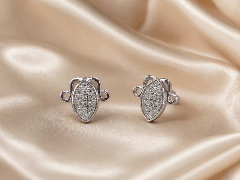 Silver Marquise Pave Scroll Studs