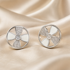 Silver White Enamel Pinwheel Disc Studs