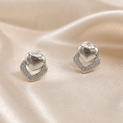 Silver Puffed Heart Pave Frame Studs