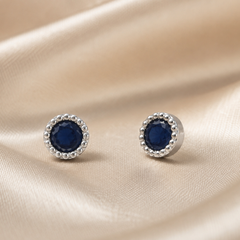 Silver Blue Round Bezel Milgrain Studs