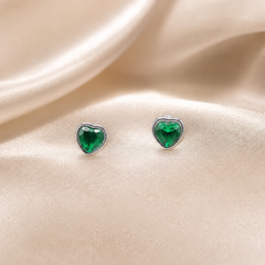 Silver Green Heart Bezel Studs
