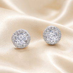 Silver Round Pave Cluster Halo Studs
