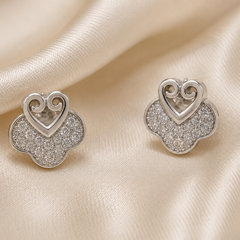 Silver Pave Clover & Heart Studs