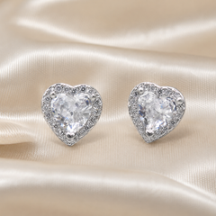 Silver Heart CZ Halo Studs