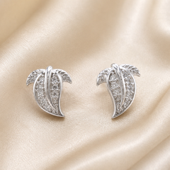 Silver Pave Leaf Paisley Studs