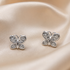Silver Open-Wing Pave Butterfly Studs