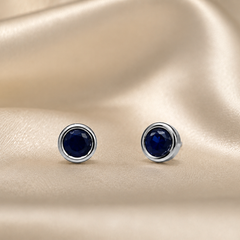 Silver Navy Round Bezel Solitaire Studs