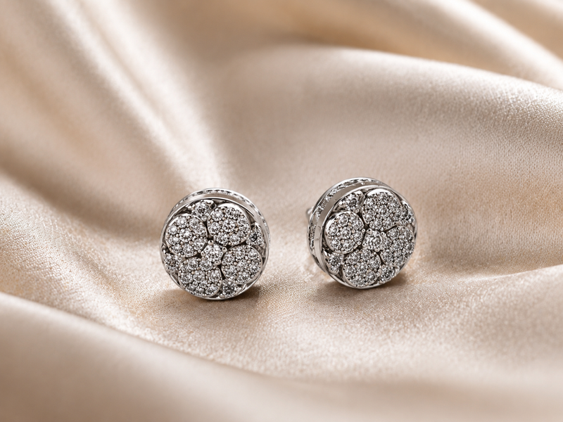Silver Large Domed Pave Cluster Studs