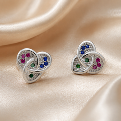 Silver Multicolour Trinity Knot Studs