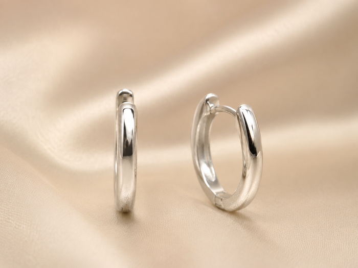 Silver Slim Polished Huggie Hoops