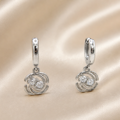Silver Pave Pinwheel Charm Huggies