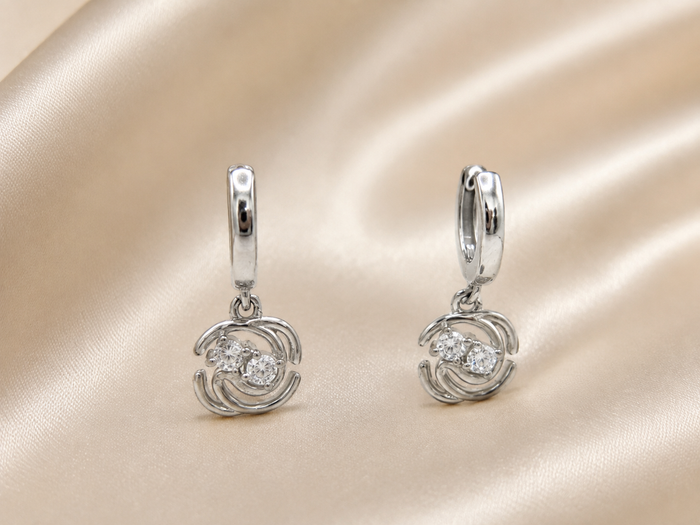 Silver Pave Pinwheel Charm Huggies