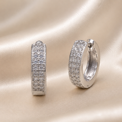 Silver Triple-Row Pave Huggie Hoops