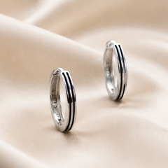Silver Black Enamel Stripe Huggie Hoops