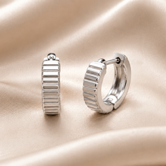 Silver Ribbed Fluted Huggie Hoops
