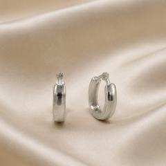 Silver Polished Chunky Huggie Hoops