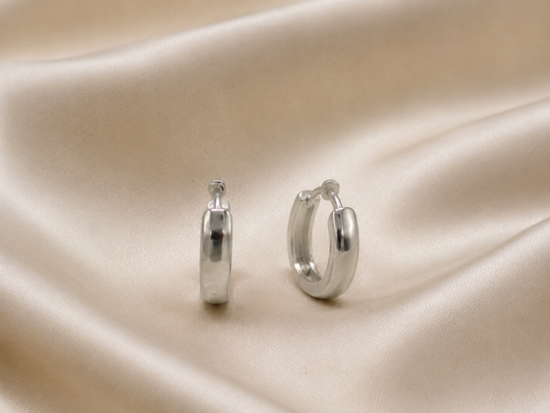 Silver Polished Chunky Huggie Hoops