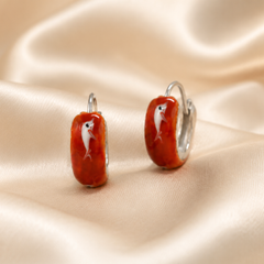 Silver Red Enamel Huggie Hoops