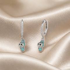 Silver Teal Enamel Bunny Charm Drop Huggies