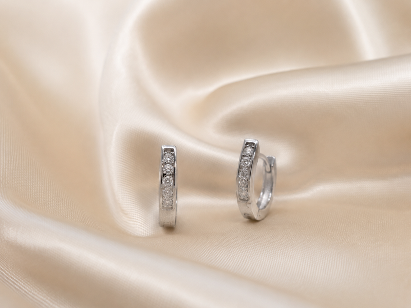 Silver Mini Pave Huggie Hoops