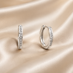 Silver Slim Pave Huggie Hoops