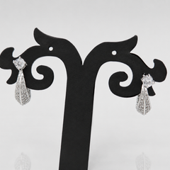 Silver CZ Stud & Pave Teardrop Drop Earrings
