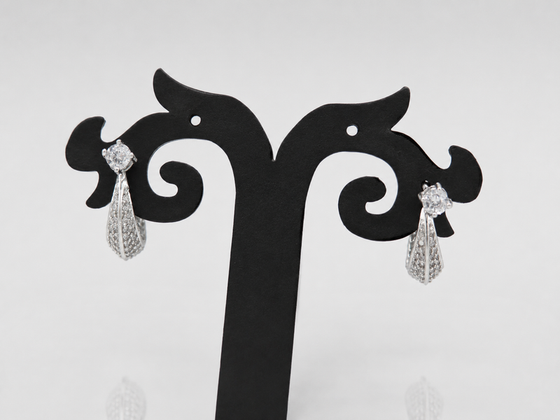 Silver CZ Stud & Pave Teardrop Drop Earrings