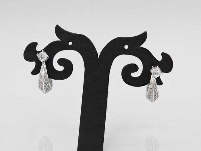 Silver CZ Stud & Pave Teardrop Drop Earrings