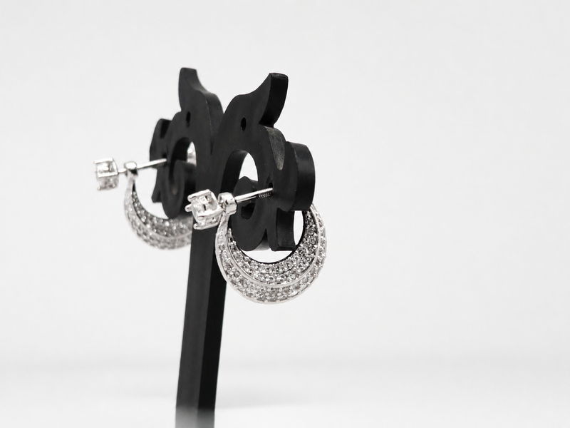 Silver CZ Stud & Pave Teardrop Drop Earrings – view 2