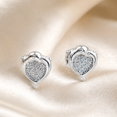 Silver Pave Heart Swirl Frame Studs