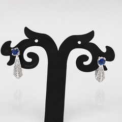 Silver Blue Stone Pave Fan Drop Earrings