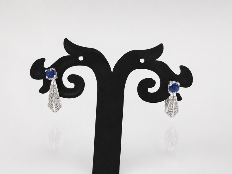 Silver Blue Stone Pave Fan Drop Earrings