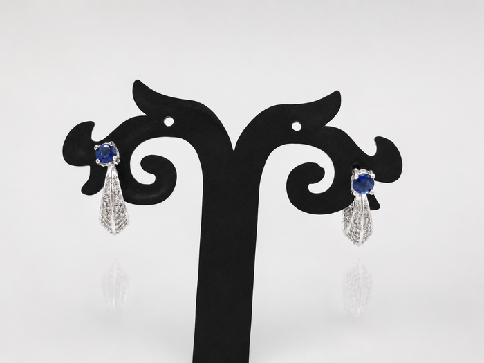 Silver Blue Stone Pave Fan Drop Earrings