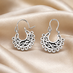 Oxidised Silver Beaded Filigree Bali Hoops