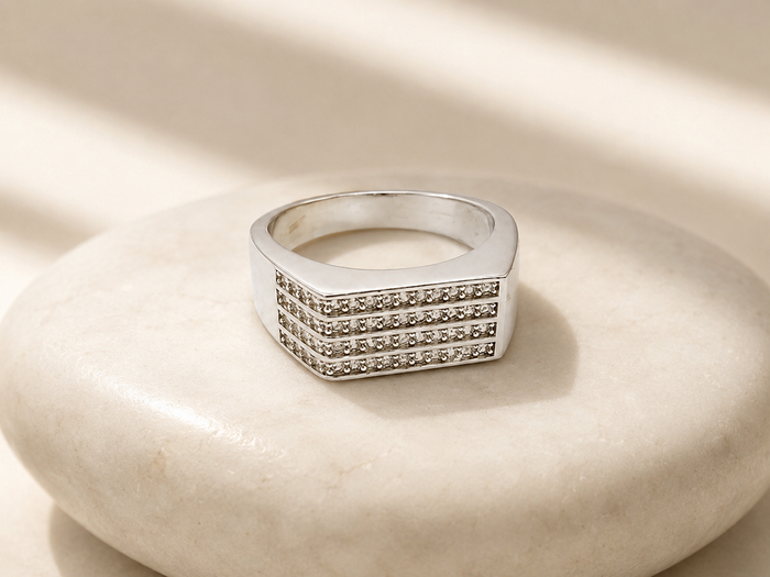 Silver Men's Multi-Row Pave Band