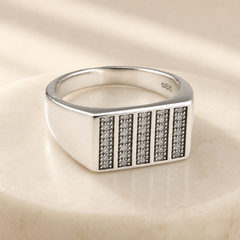 Silver Men's Vertical Pave Stripe Signet Ring