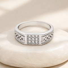 Silver Men's CZ Panel Lattice Band