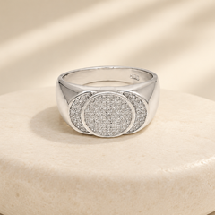 Silver Men's Round Pave Disc Signet Ring