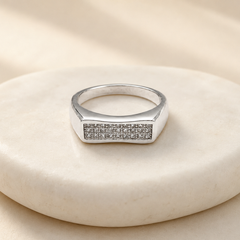 Silver Men's Slim Pave Bar Signet Ring