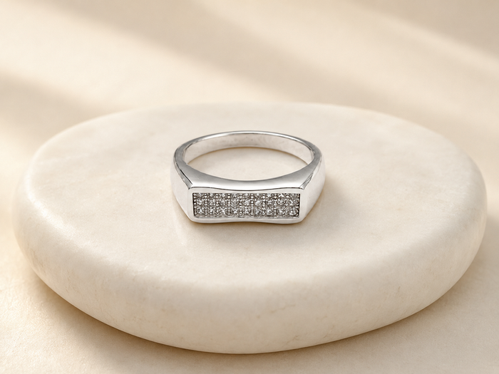 Silver Men's Slim Pave Bar Signet Ring