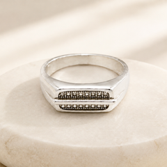 Silver Men's Black CZ Inlay Band Ring
