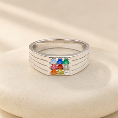 Silver Men's Navratna Multicolour Stone Ring