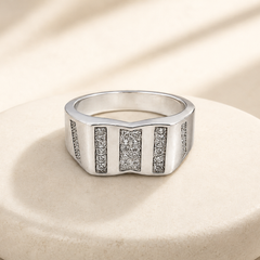 Silver Men's Pave Bar Panel Ring