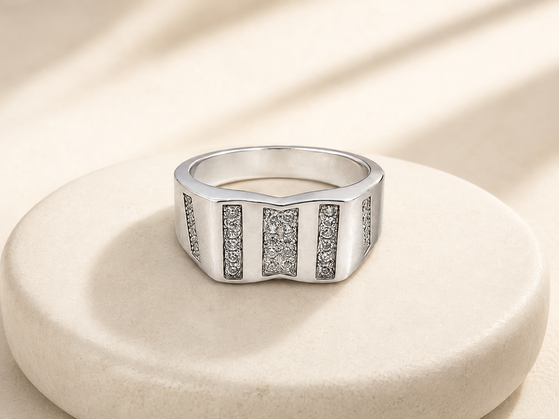 Silver Men's Pave Bar Panel Ring