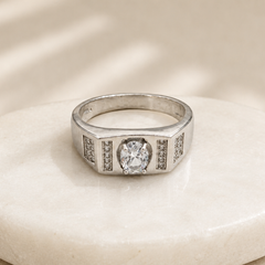 Silver Men's Solitaire CZ Ring